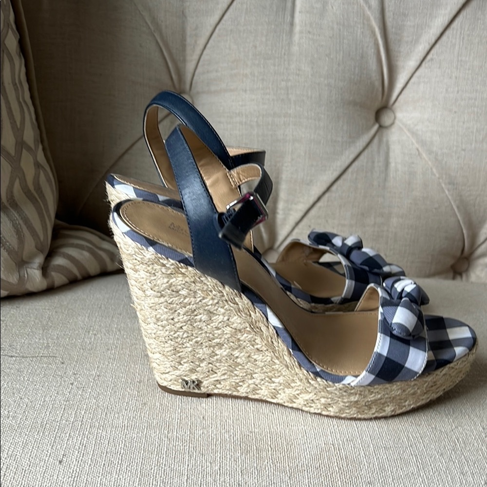 MICHAEL Michael Kors Navy and White Checkered Wedges - Picture 5 of 8